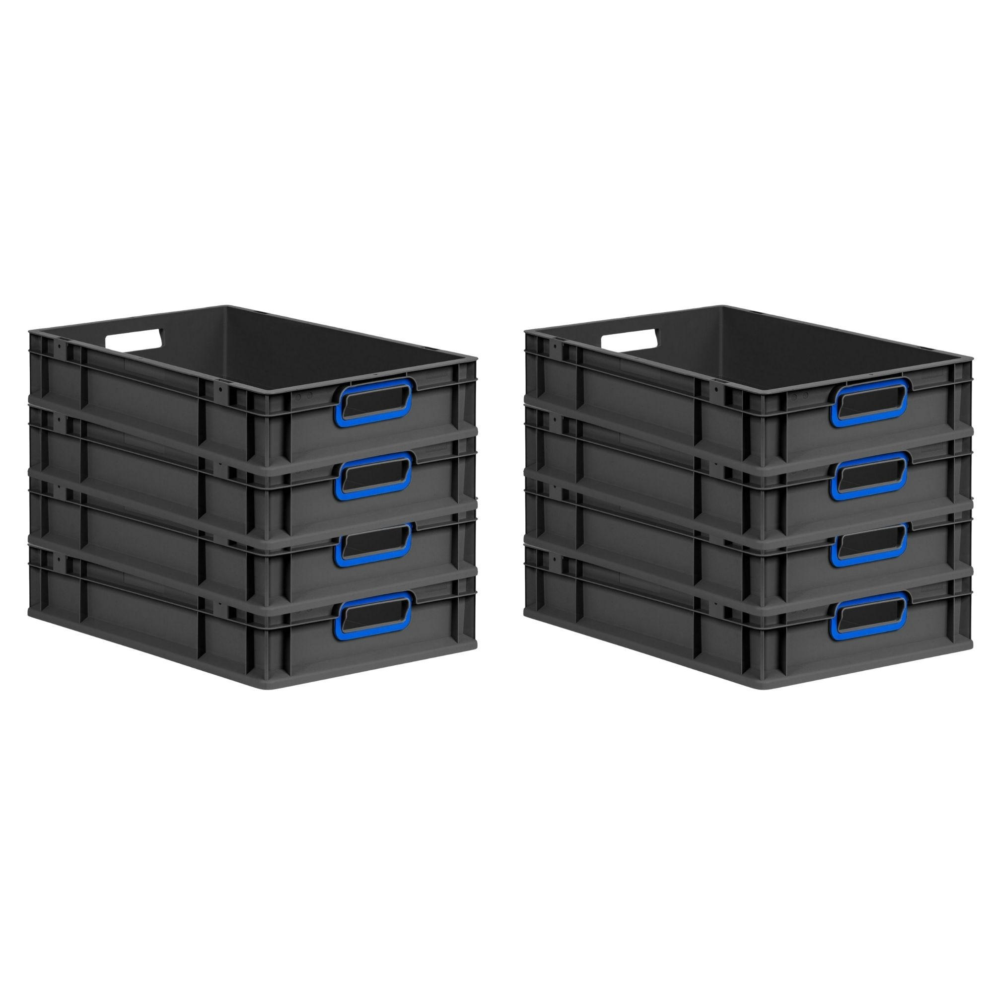 EUROBOX 8x NextGen Color 12x40x60 cm 23 Liter Griffe blau offen, Schwarz - Blau/Schwarz, Kunststoff (40/12/60cm) - PROREGAL