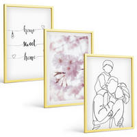 BILDER SET 3er Set - 40x60 cm Goldrahmen - Blumenfamilie minimalistisch - Goldfarben, Kunststoff (40/60cm) - TULUP
