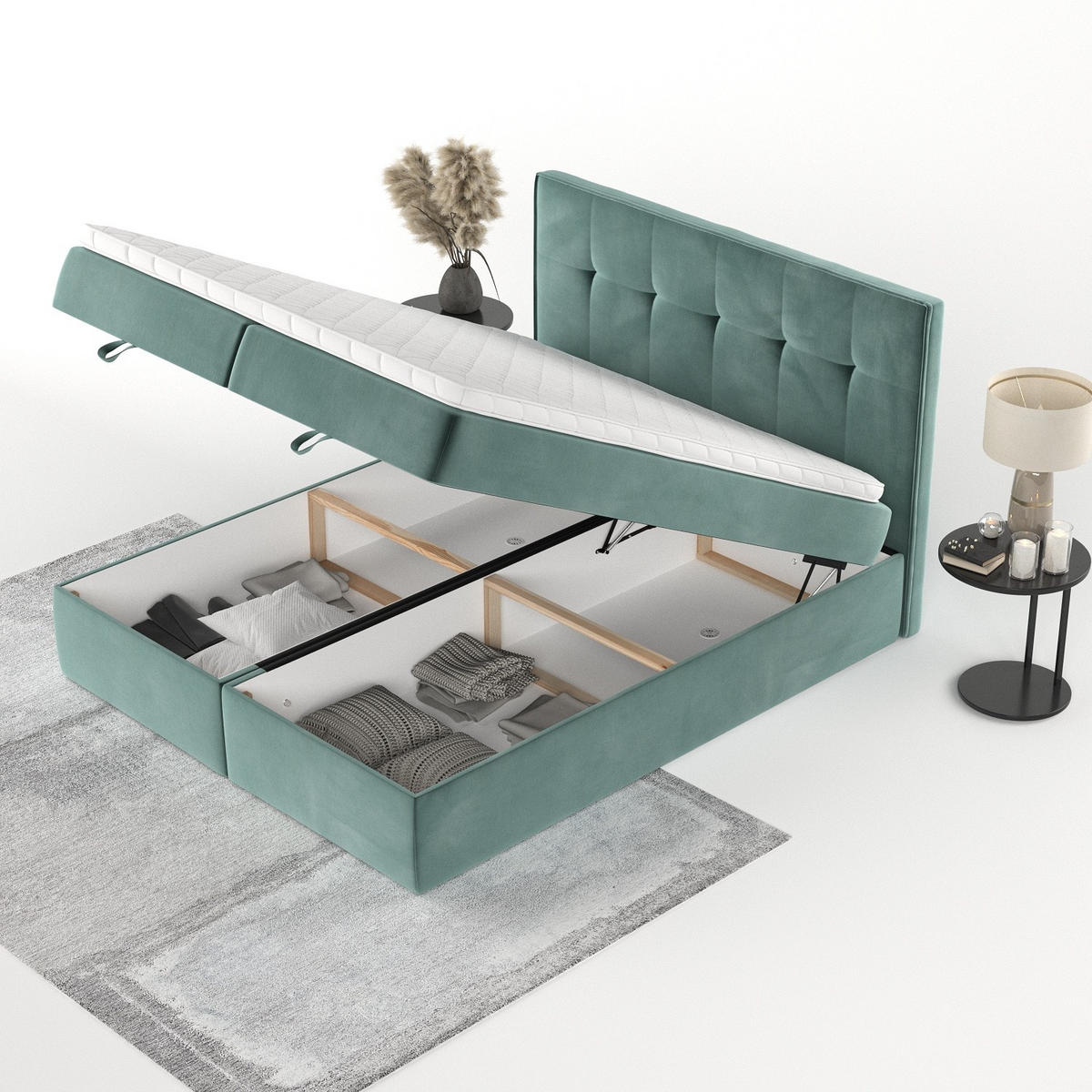 BOXBETT Tivra 180/200 cm Türkis im Kronos Stoff - Türkis/Schwarz, Holz/Holzwerkstoff (180/200cm) - AltaBeds