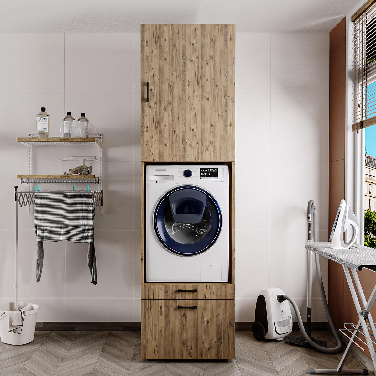WASCHMASCHINENSCHRANK Serie 2 67cm Breit, 240cm Hoch - Eichefarben, Holzwerkstoff (67/240/67cm)
