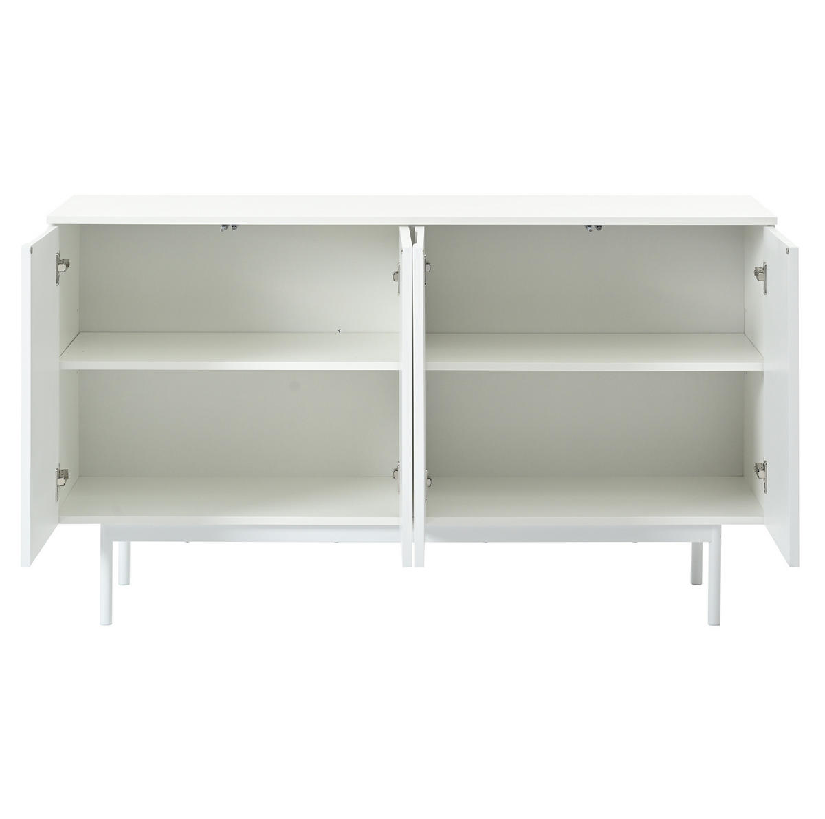 SIDEBOARD aus MDF und Spanplatte 140x42x80 cm Weiß mit 4 Türen, verstellbaren Einlegeböden und gewölbter Front - Weiß, Holzwerkstoff (140/80/42cm) - Modfu