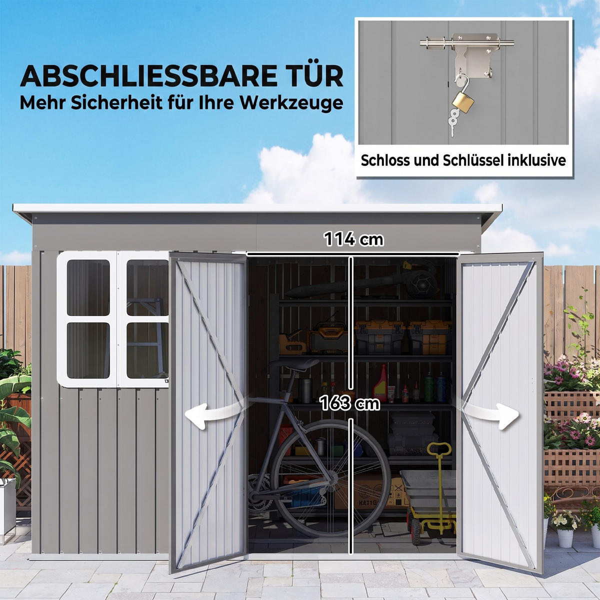 GARTENSCHUPPEN Verzinkter Stahl Hellgrau - Hellgrau, Metall (177/190/260cm) - Outsunny