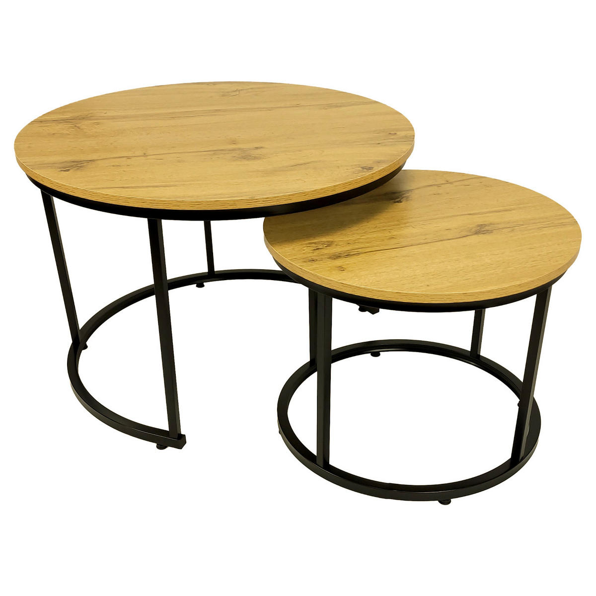 COUCHTISCH Holzoptik Metall Eichefarben Schwarz 2er Set 47x53x53 cm - Eichefarben/Schwarz, Holzwerkstoff/Metall (53/53/47cm) - Begryf