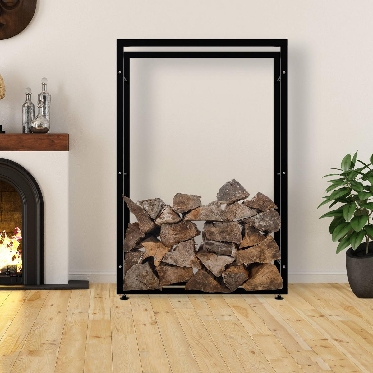 KAMINHOLZREGAL 100/25/150 cm Metall Schwarz - Schwarz, Metall (100/150/25cm) - CLP