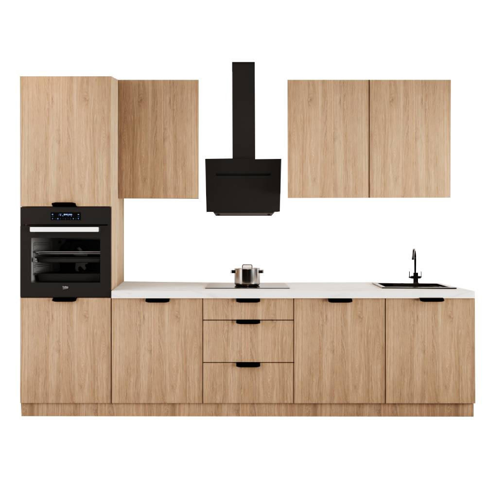 KÜCHENZEILE 300 cm - Sorento KS1-M300 - in Sonoma Eiche - Beige/Schwarz, Holz (300/247/58cm)
