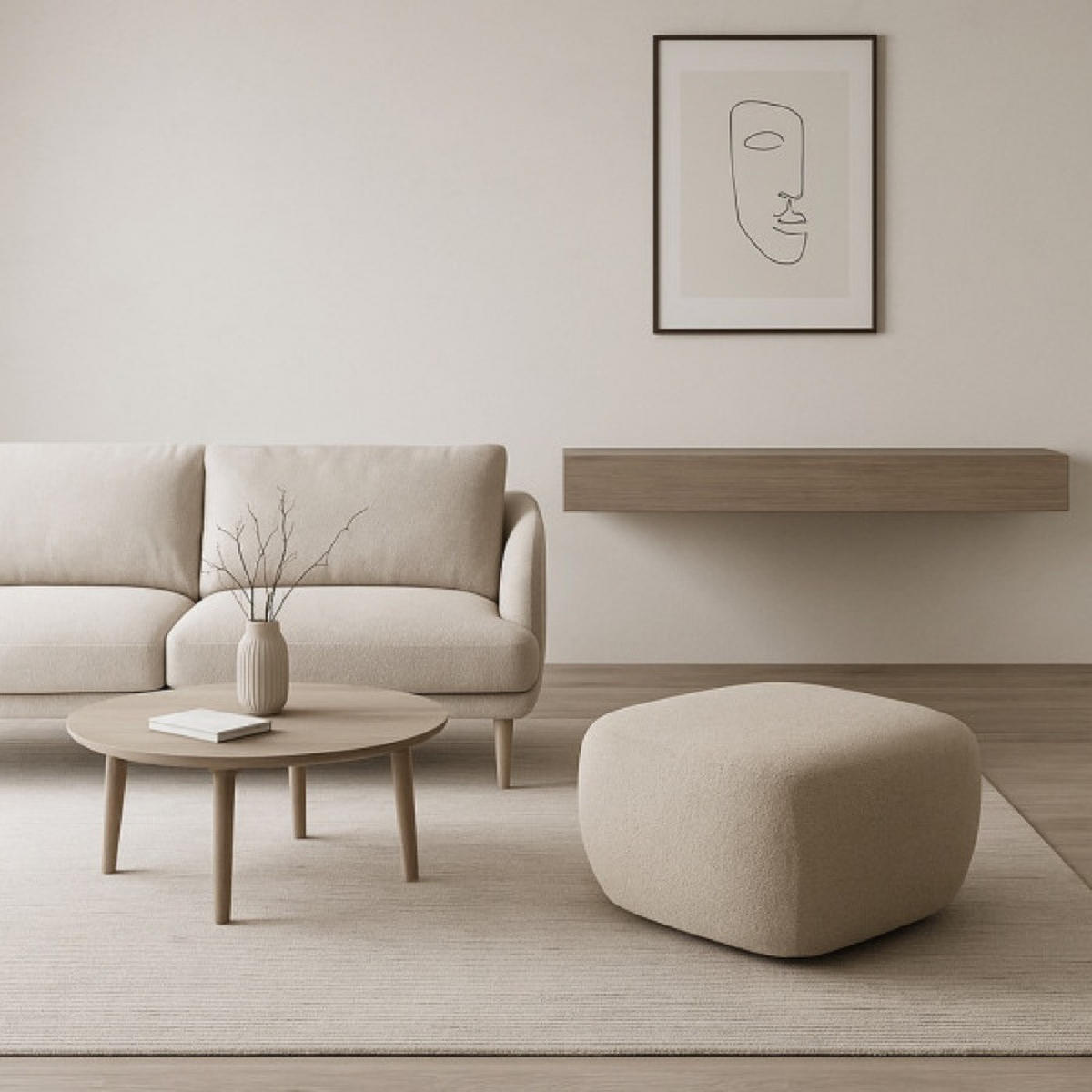 POUF Beige LIO Bezogene Abriamo Stoff Auf Schwarzen Niedrigen Beinen - Beige, Textil (75/39/75cm) - Sepro Meble