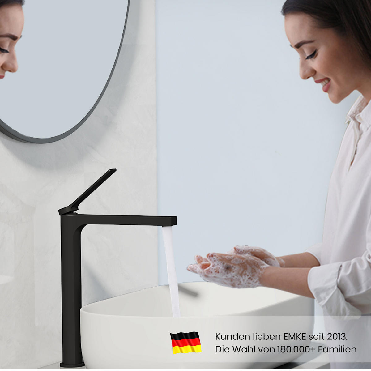 WASCHTISCHARMATUR mit Zertifiziertem Filterelement Schwarz Matt Hoher Stil - Schwarz, Metall (23.3/4.6/33.5cm) - EMKE