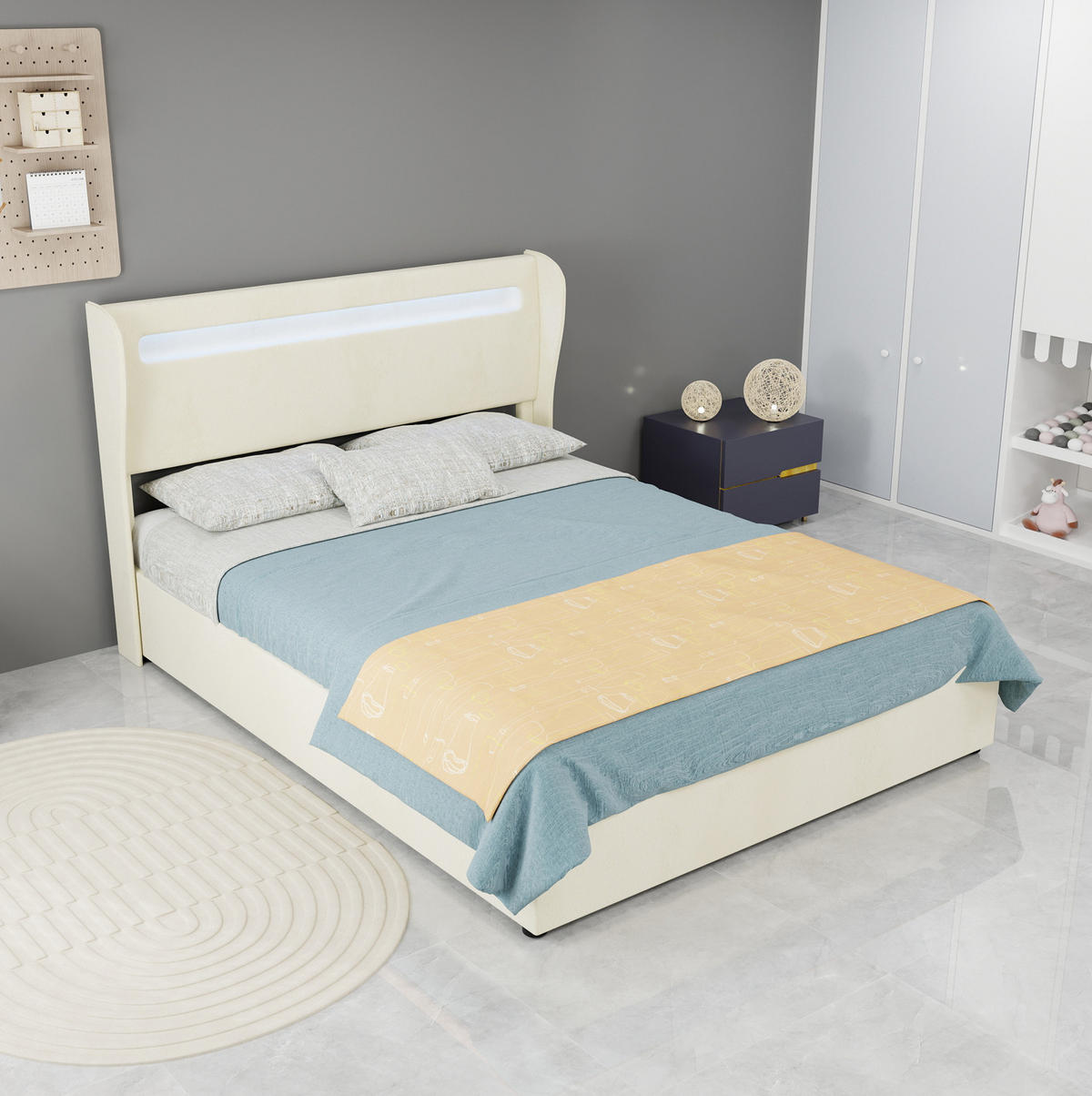 LED-POLSTERBETT 140x200 cm in Beige mit farbwechselnder LED-Beleuchtung - Beige, Textil (140/200cm) - IVMEU