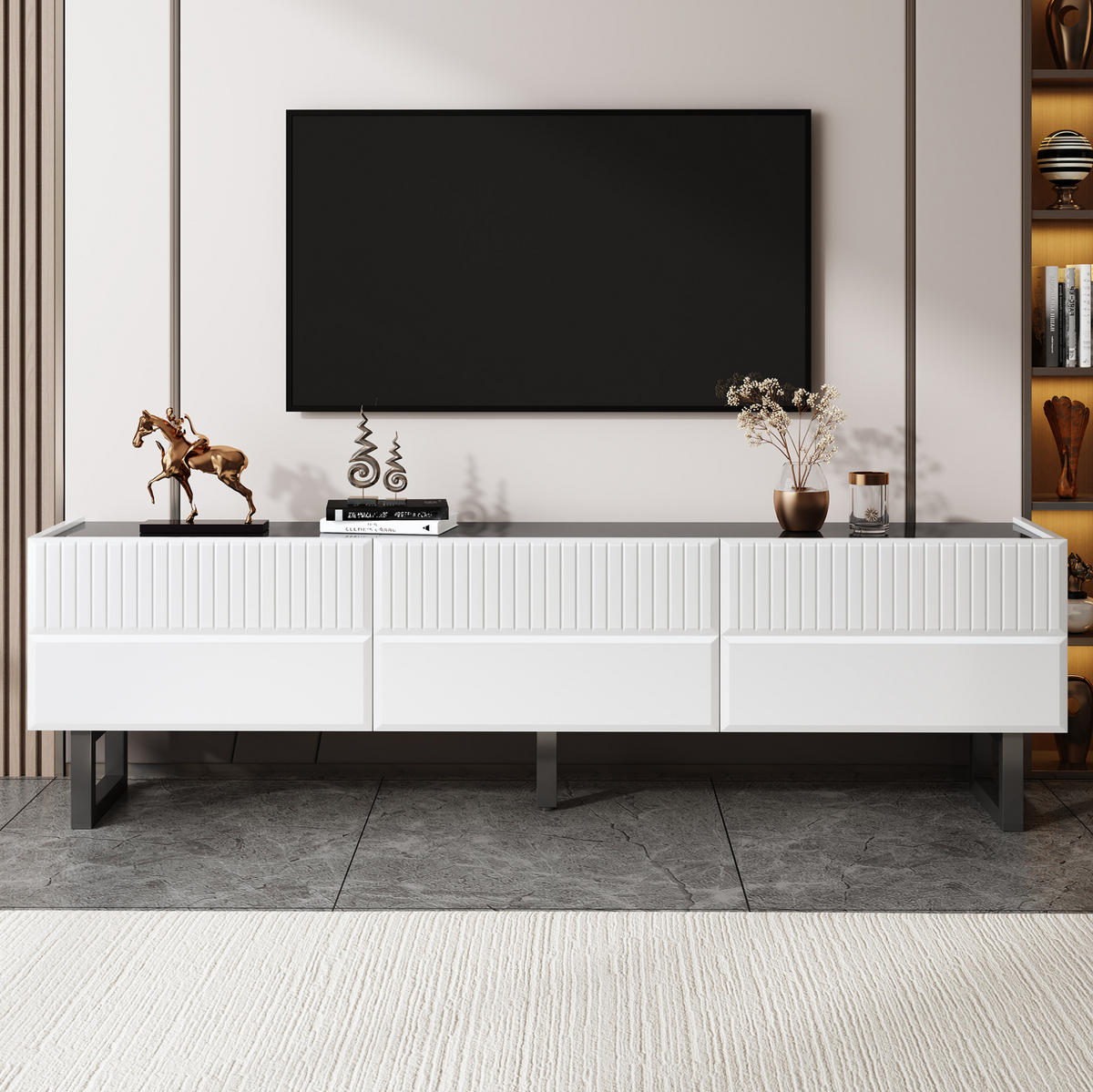 TV-SCHRANK in Schwarz-Weiß mit 3 Schubladen und Metallbeinen 170/35/47 cm - Weiß, Holzwerkstoff (170/47/35cm) - Redom