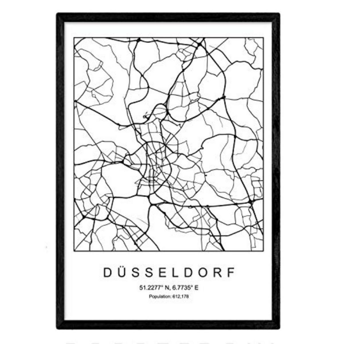 POSTER Düsseldorf Minimalistische Stadtplanen A4 Rahmenlos - Klar, Papier (29.7/5/21cm) - Nacnic