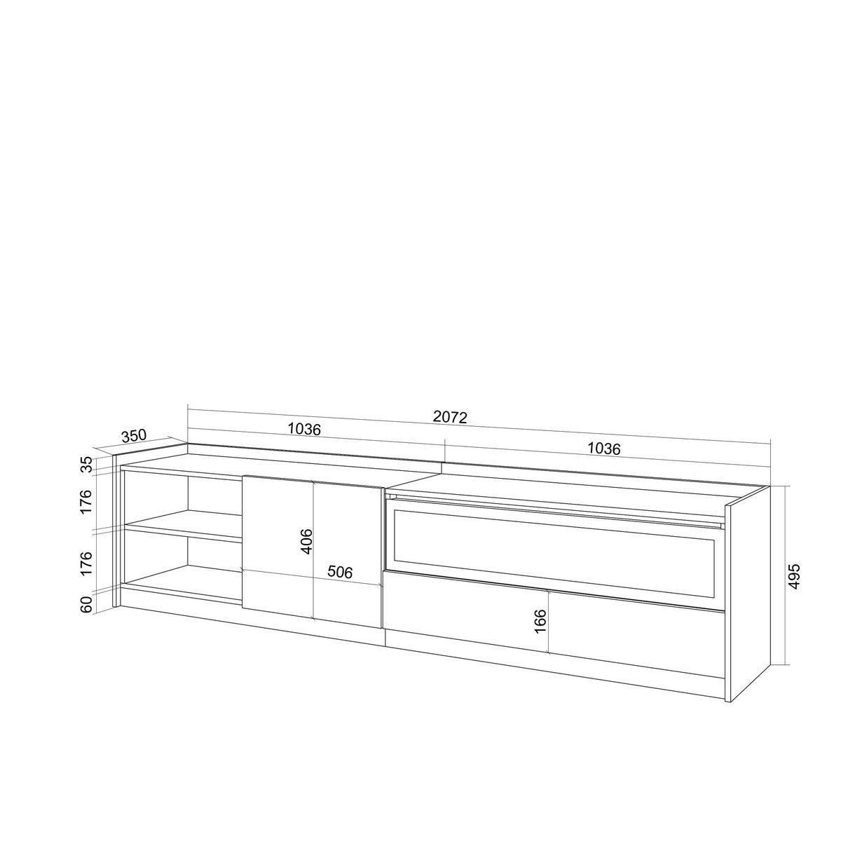 TV-SCHRANK, Dunkler Eiche und Schwarz, Elektrokamin, 207/37/50cm - Dunkelbraun, Holzwerkstoff (207/50/37cm) - Skraut Home