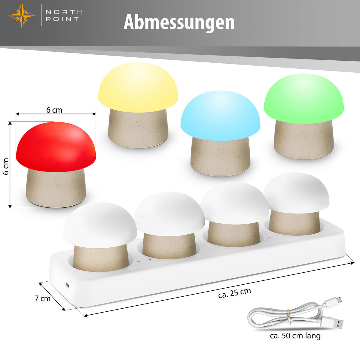 LED-PILZLEUCHTE Mushroom Lounge Lights 6 cm 4er-Set beige - Beige, Kunststoff (6/6/6cm) - Northpoint