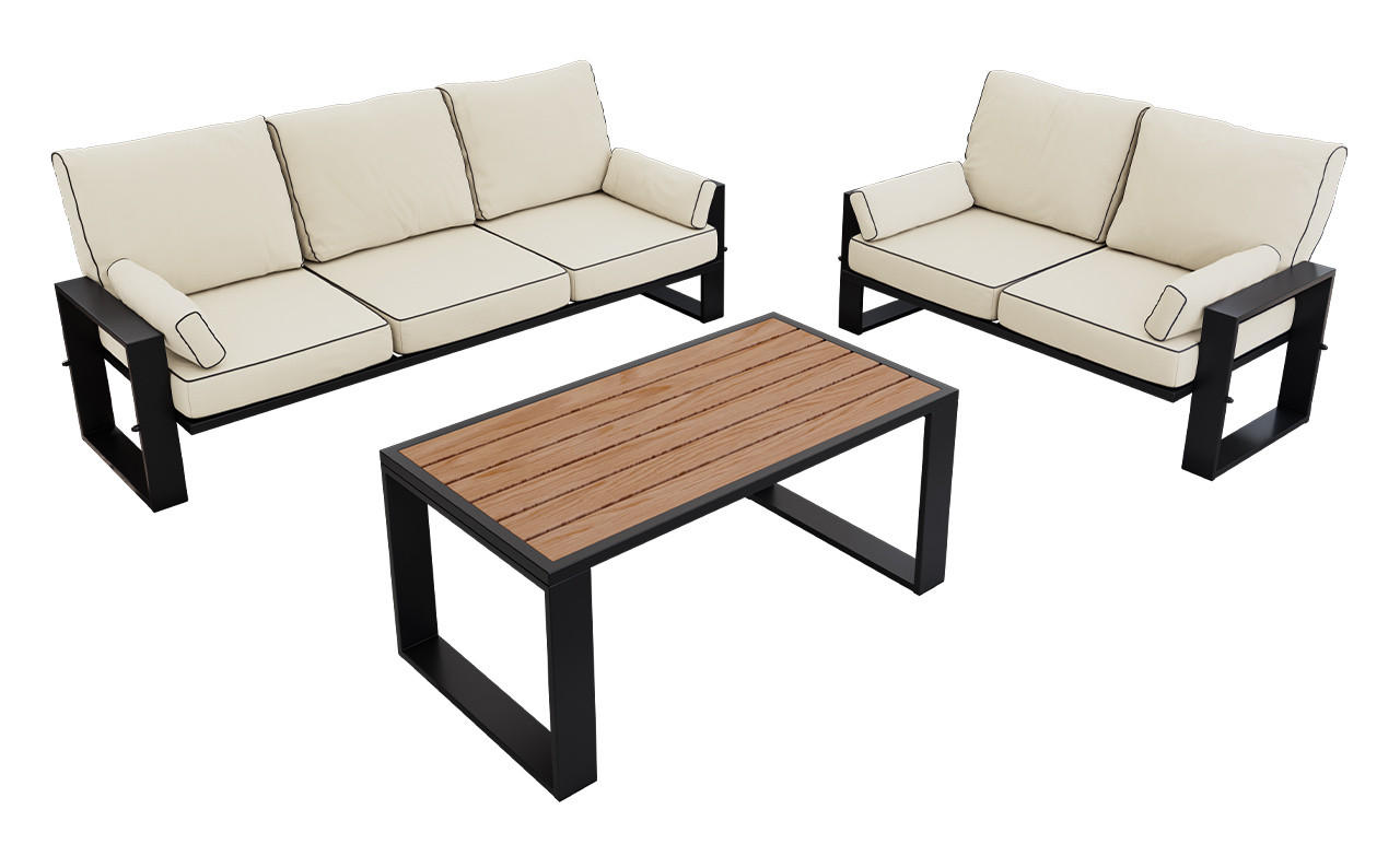 GARTENMÖBEL-SET ELBA:  1x Tisch, 2x Sofa - Beige - Beige, Textil - MKS