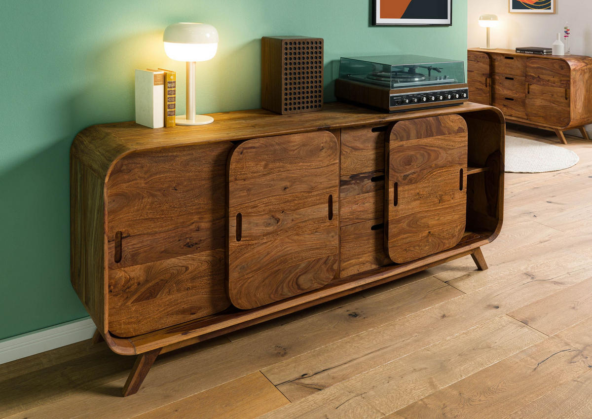 SIDEBOARD Sheesham 173x40x75 hellbraun lackiert MAILAND #102 - Braun, Holz (173/75/40cm) - Massivmoebel24