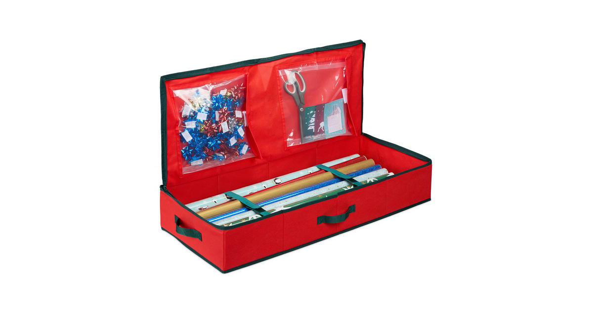 Relaxdays AUFBEWAHRUNGSBOX Rot Schwarz für Geschenkpapier 14,5x81x35 cm jetzt nur online ➤