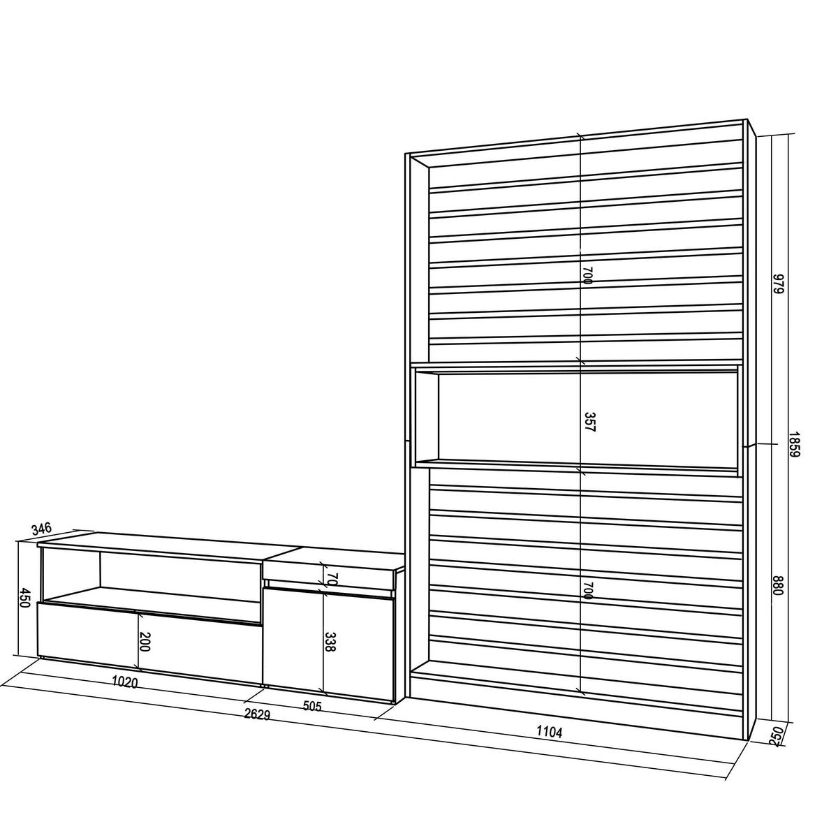 WOHNWAND weiß, schwarz, 260/35/186cm - Schwarz/Weiß, Holzwerkstoff (260/186/35cm) - Skraut Home