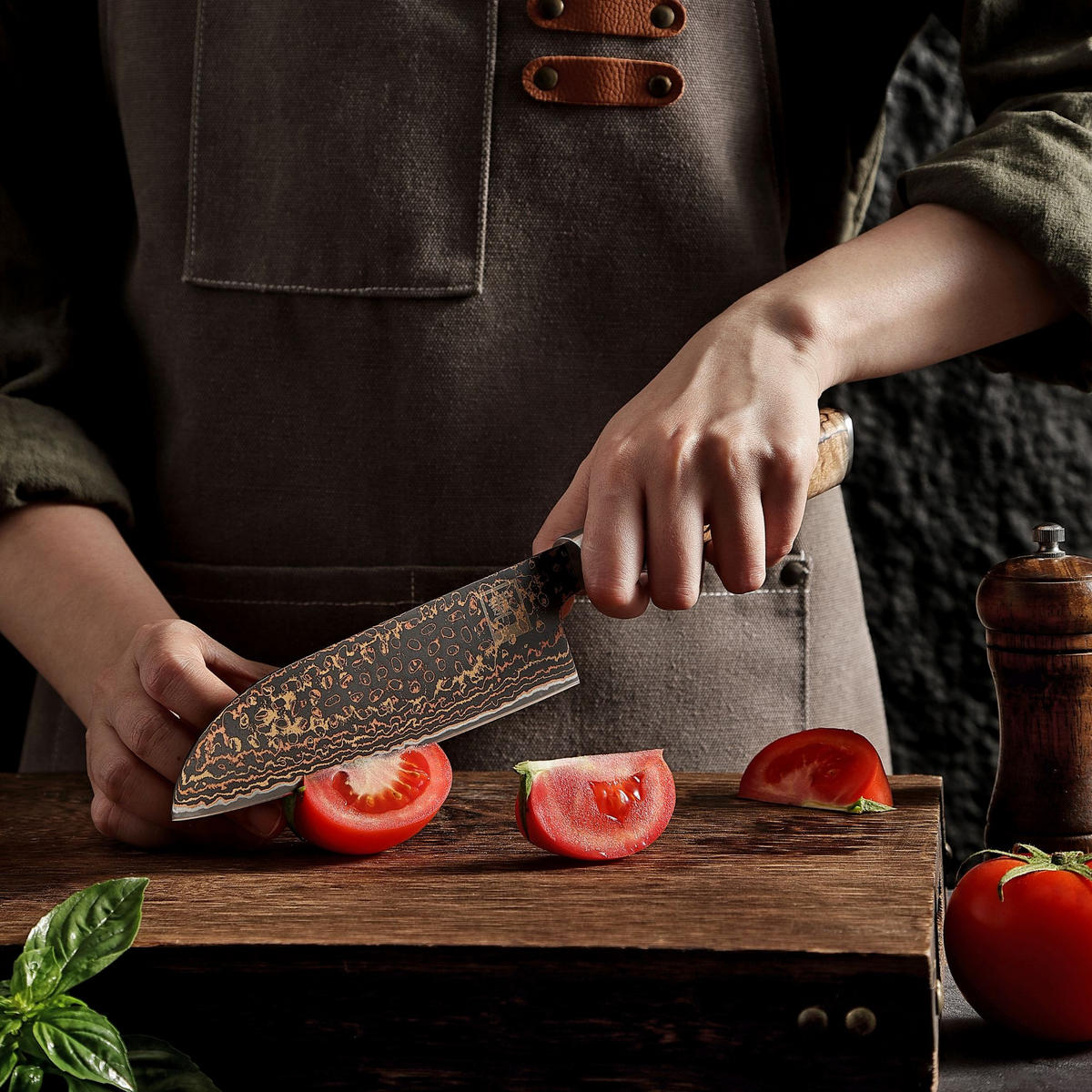 SANTOKU-MESSER 16,5 cm - Ahornfarben, Holz/Metall (30cm) - Zayiko