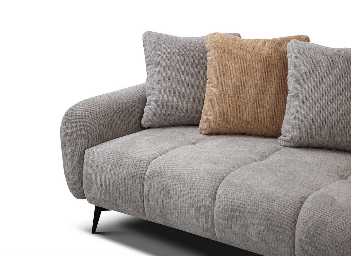 ECKSOFA EVENTO 5-Sitzer, platinfarben - Schwarz/Grau, Holzwerkstoff/Textil (266/206cm) - Courtois Laville