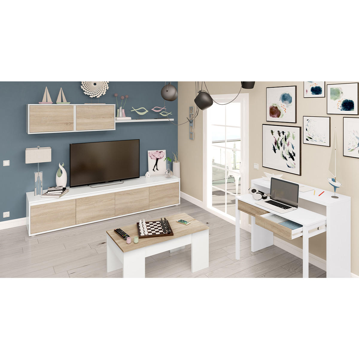 COUCHTISCH mit hochklappbarer Platte L100 cm - Alida - Weiß, Holzwerkstoff (100/50/45cm) - Calicosy