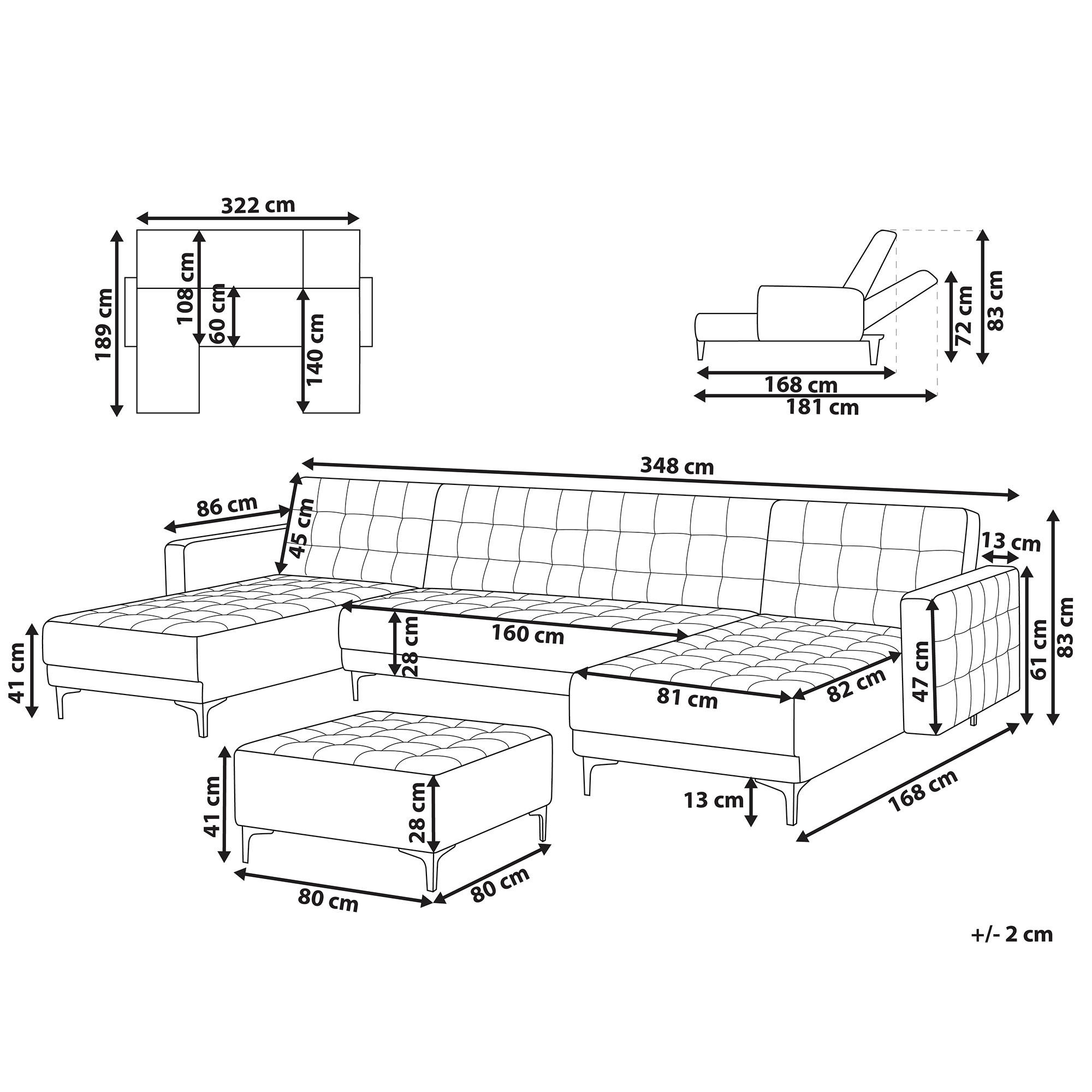 Thumbnail - Beliani Schlafsofa, Dunkelgrau, Textil, 5-Sitzer, U-Form, 348x83x168 cm, Wohnzimmer, Sofas & Couches, Wohnlandschaften, ...