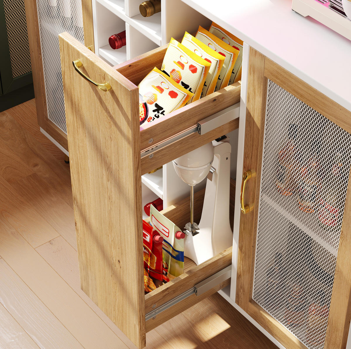 BUFFETSCHRANK mit LED und Weinregal 120 x 40 x 170 cm Weiß Holzoptik - Weiß, Holzwerkstoff (40/170/120cm) - Meubliv