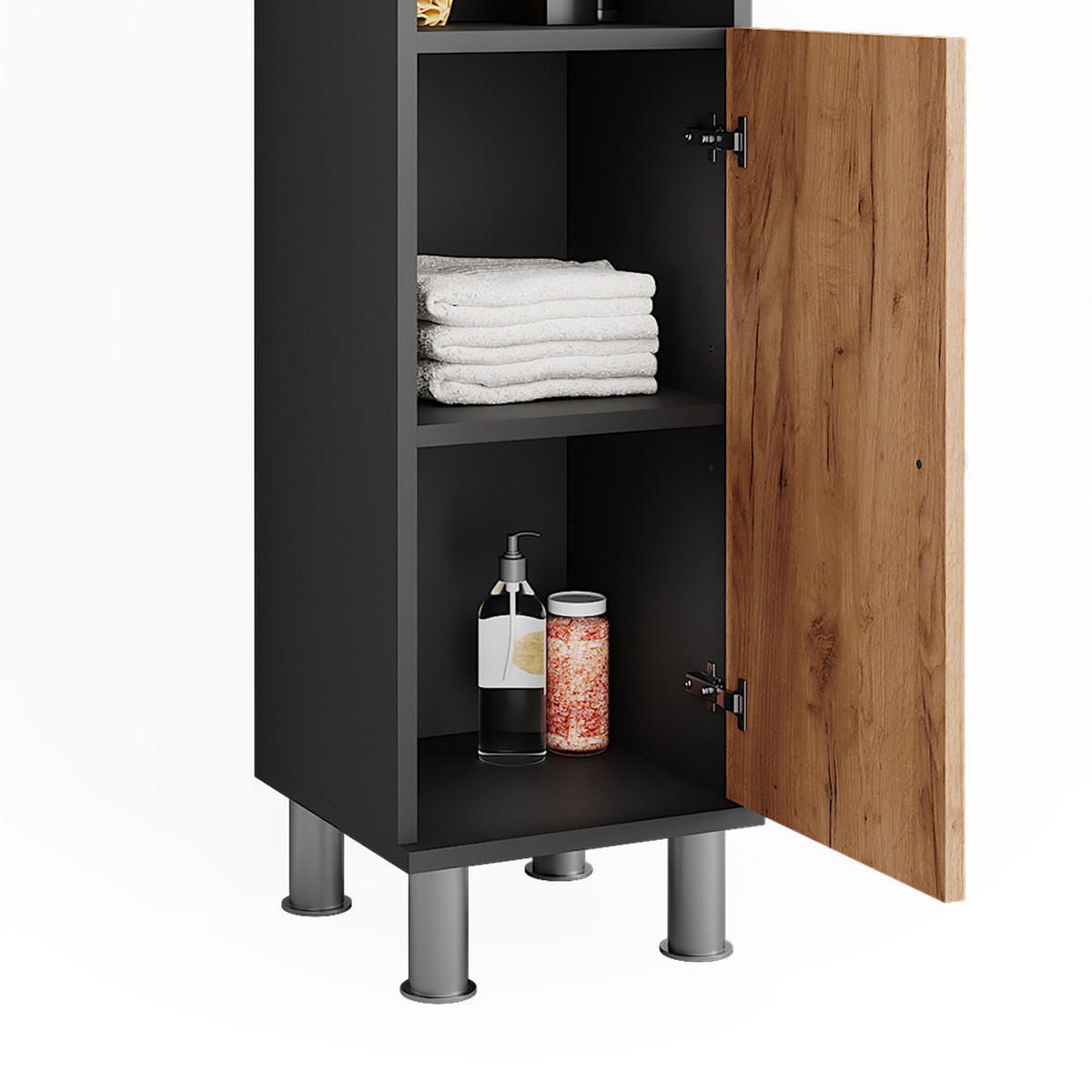 BADMÖBEL-SET Fynn Anthrazit/Goldkraft Eiche 3 Teile mit Midischrank - Honigeiche/Anthrazit, Holzwerkstoff (60/54/32cm) - Vicco