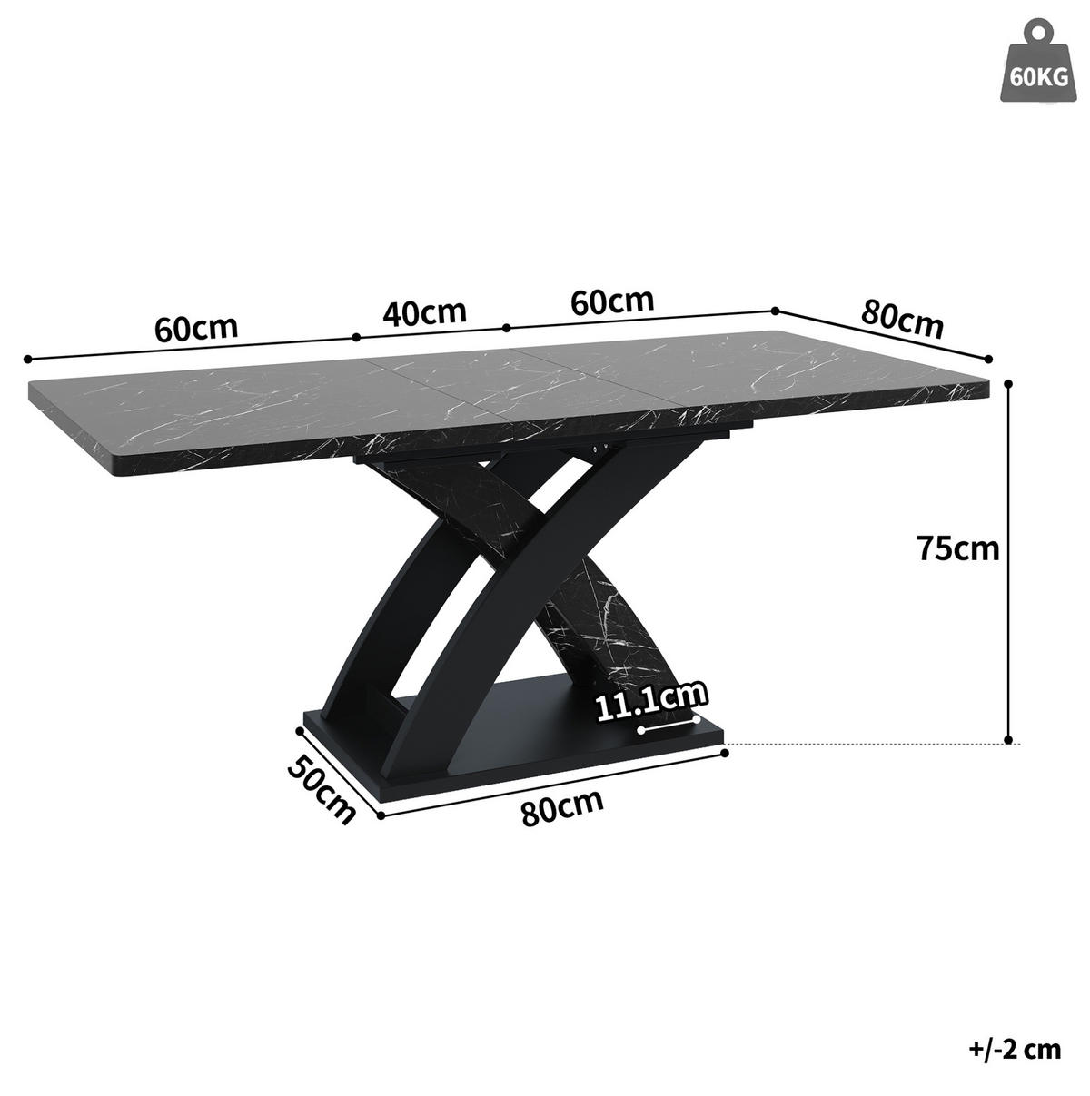 ESSTISCH 120-160/80/75 cm ausziehbar mit X-Gestell und verstellbaren Füßen, Schwarz - Schwarz, Holzwerkstoff (120/80/75cm) - Redom