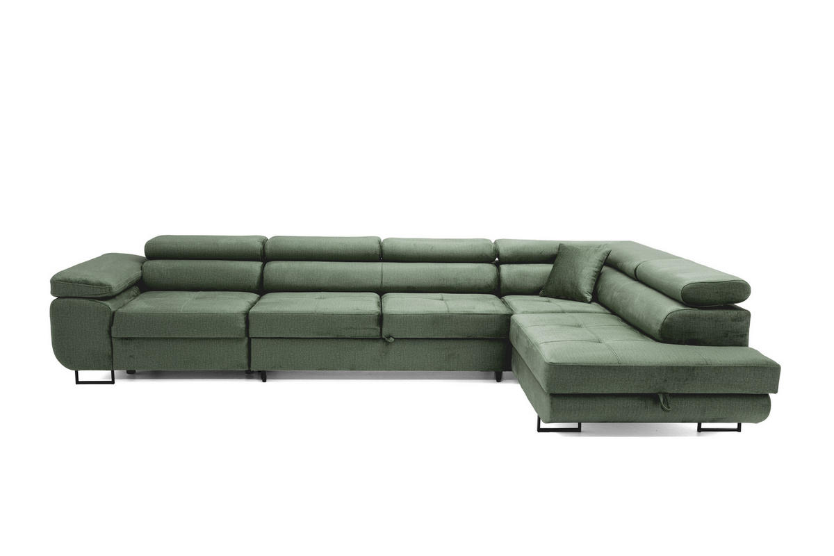 ECKSOFA WILD MAXI Rechts Dunkelgrün - Chromfarben/Dunkelgrün, Holz/Textil (203/350cm) - Muffo