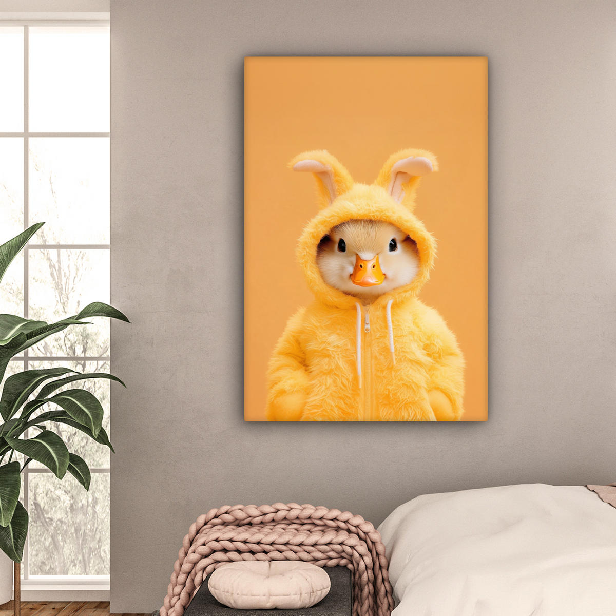 LEINWANDBILD Osterhase - Kostüm - Ente Deko Groß 90x140 cm - Gelb, Textil (90/140cm) - MuchoWow
