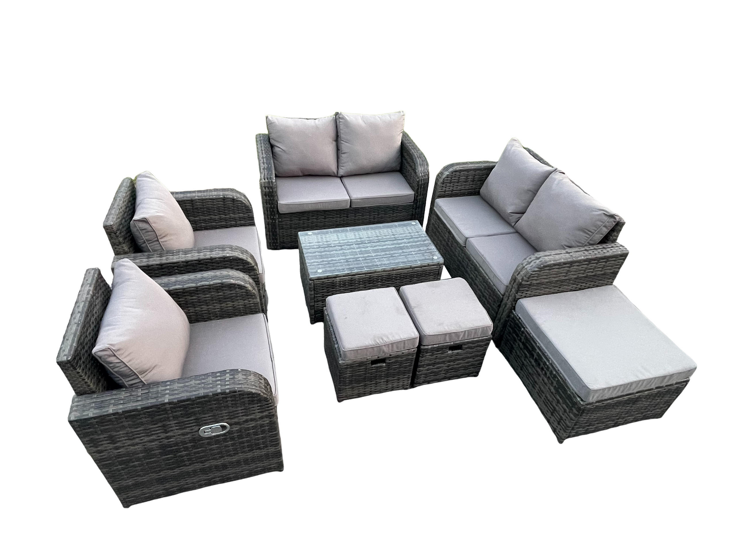GARTENLOUNGE-SET Polyrattan Dunkelgrau 9-Sitzer - Dunkelgrau, Metall - Fimous