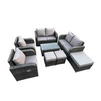 GARTENLOUNGE-SET Polyrattan Dunkelgrau 9-Sitzer - Dunkelgrau, Metall - Fimous