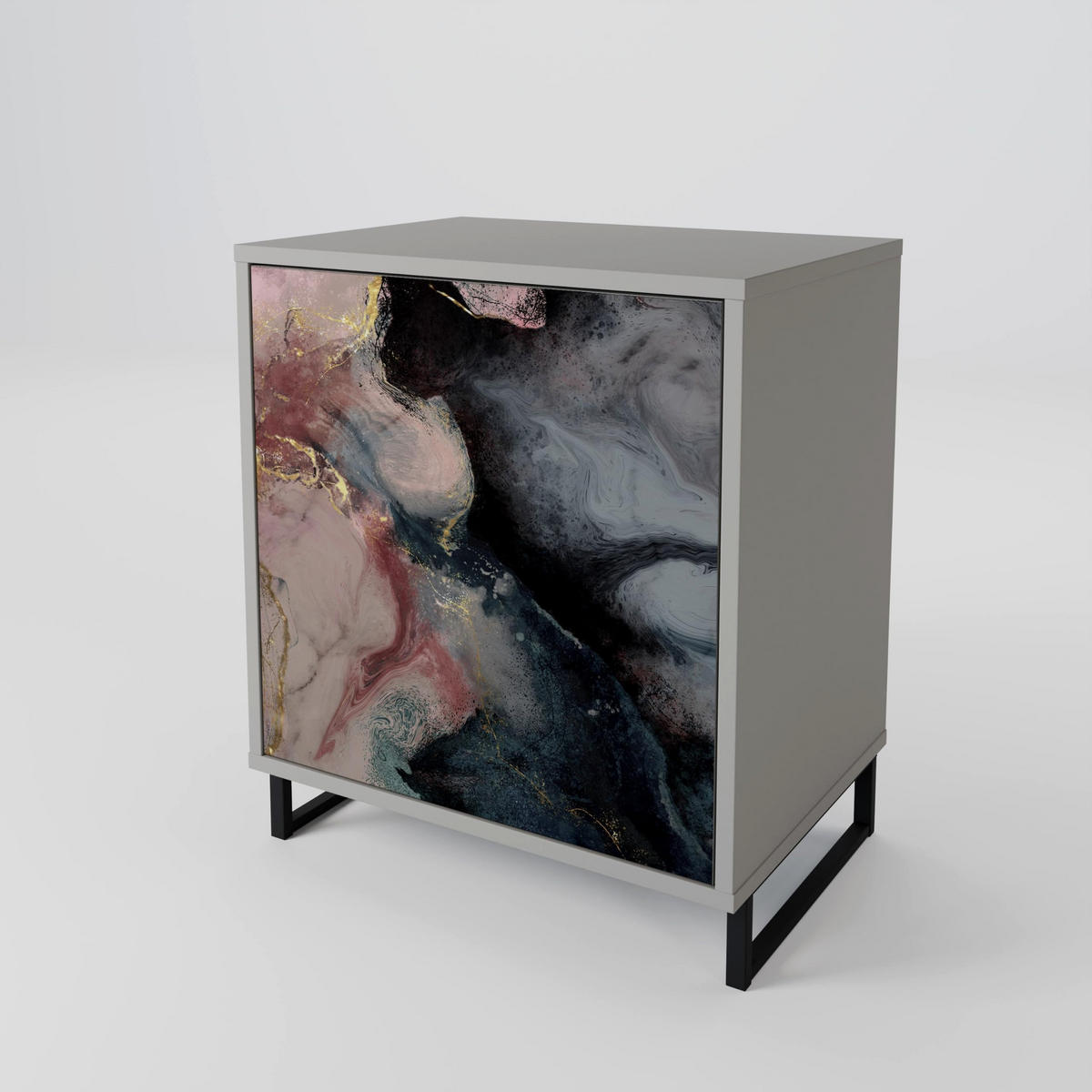 SIDEBOARD GILDED SWIRLS, Grau, 57,5x42x77,5 cm, Schräge Buchenholzfüße - Buchefarben/Multicolor, Holzwerkstoff/Buchenholz (57.5/77.5/42cm) - SpaceRebels