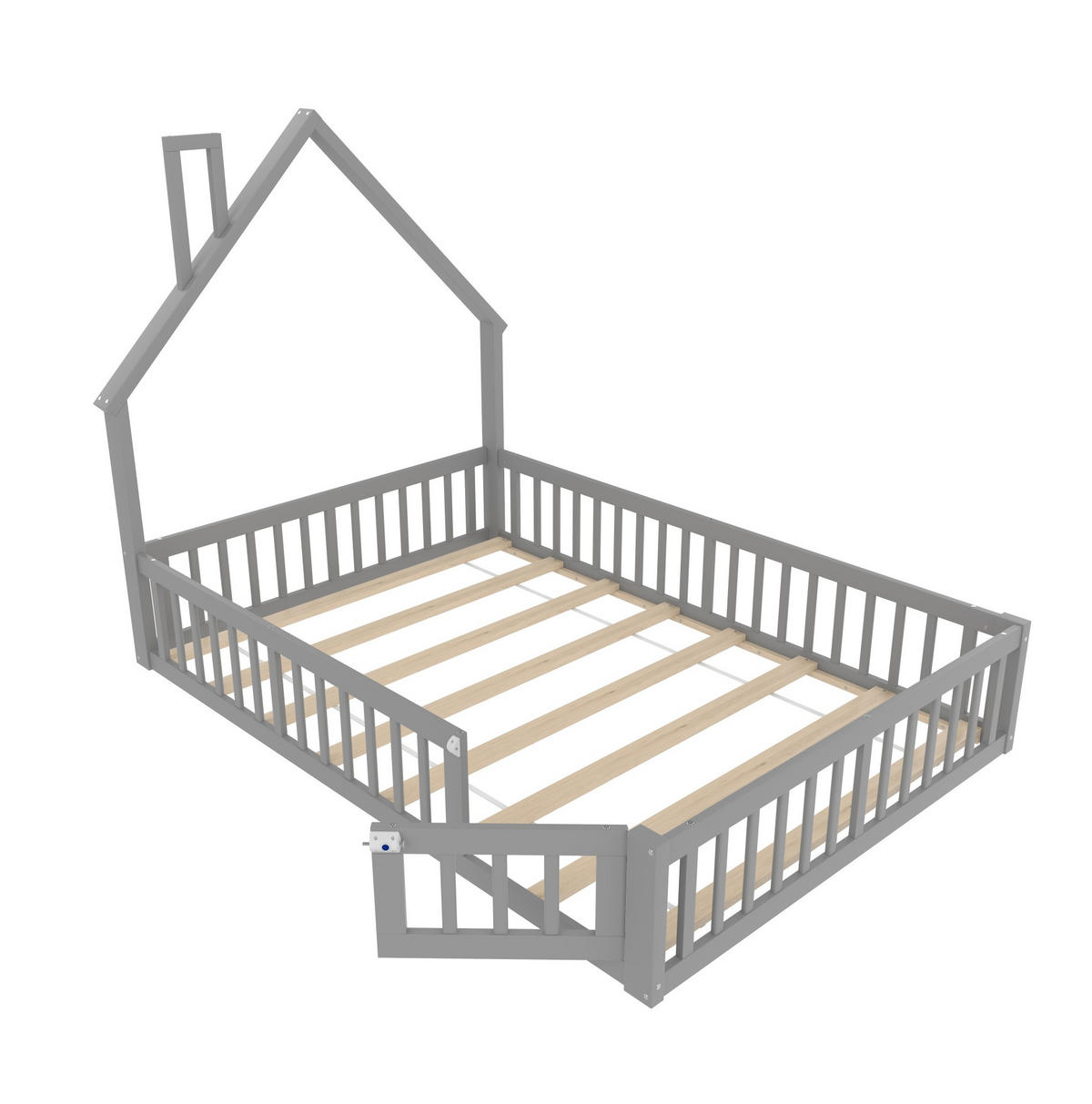 KINDERBETT 140/190 cm in Grau mit Schornsteinform und Sicherheitsgitter - Grau, Holzwerkstoff (140/190cm) - BEAOK