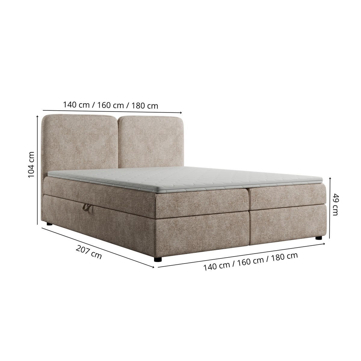 BOXSPRINGBETT BOHO 140x200 cm, Cappuccino Bouclé Toro, inkl. Bettkasten & Topper - Cappuccino, Textil (140/200cm) - Excellent Home