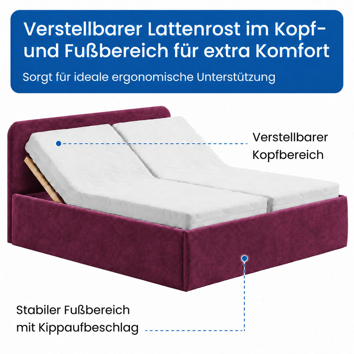 POLSTERBETT 200x200 cm Microvelours in Beere - Beere, Textil (200/200cm) - Home Collective
