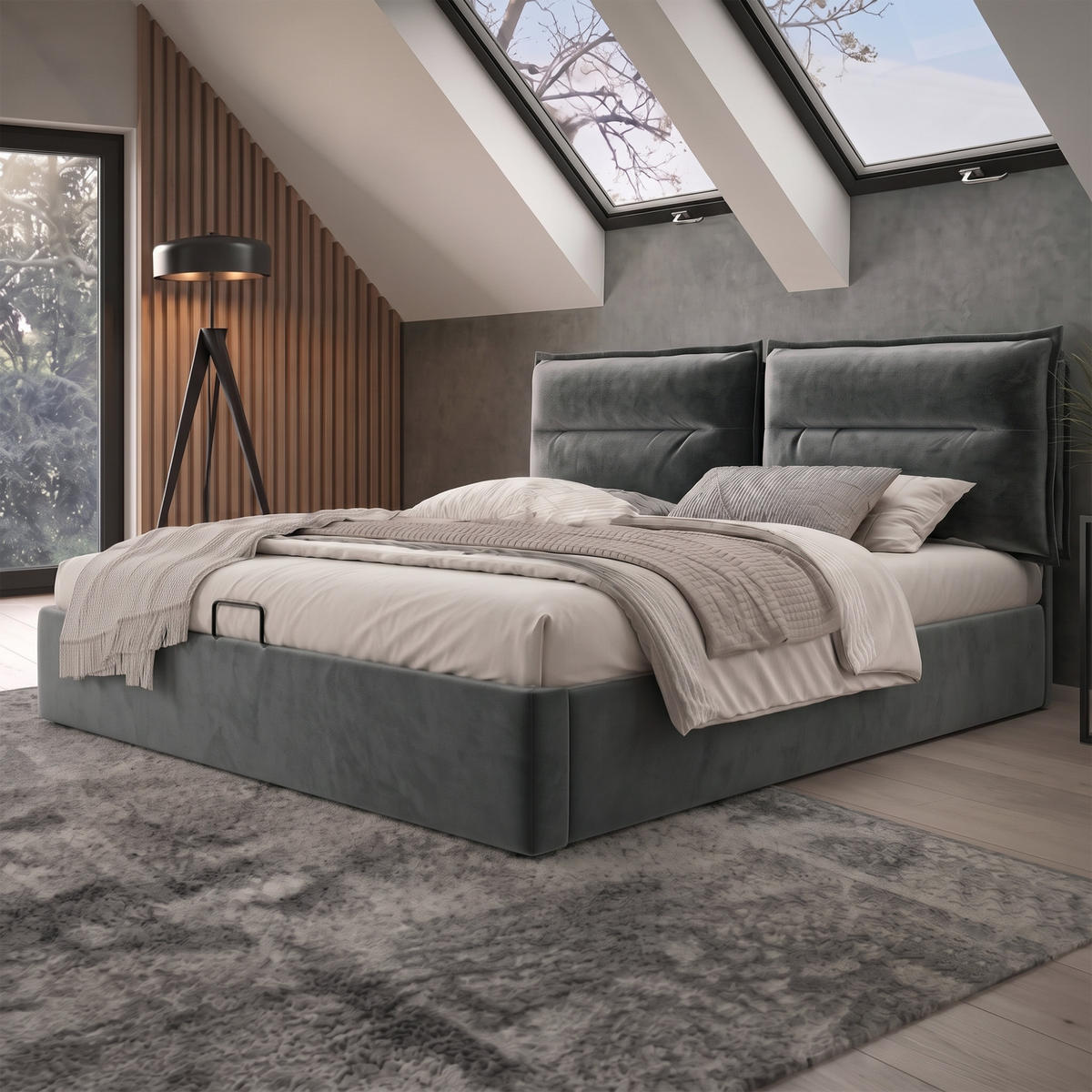 POLSTERBETT 140/200 cm Grau mit Verstellbares Kopfteil, Ohne Matratze - Grau, Textil/Metall (140/200cm) - Oxeza