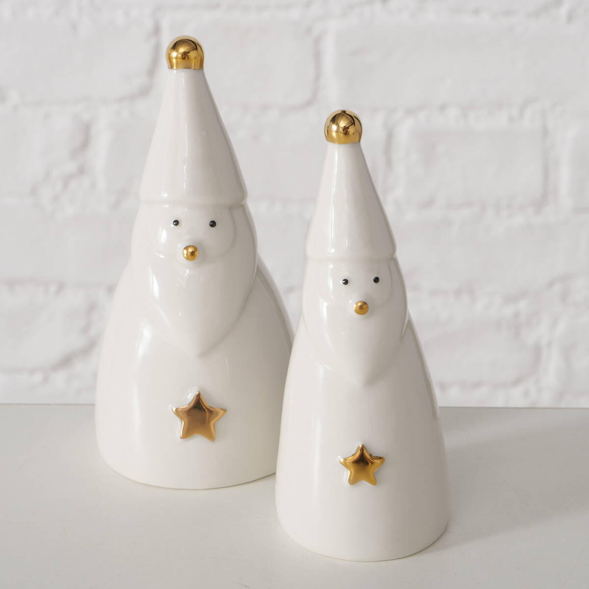 DEKOFIGUREN Weihnachtsmänner 2er-Set - Weiß, Keramik (6/12.5/6.3cm) - Boltze Home
