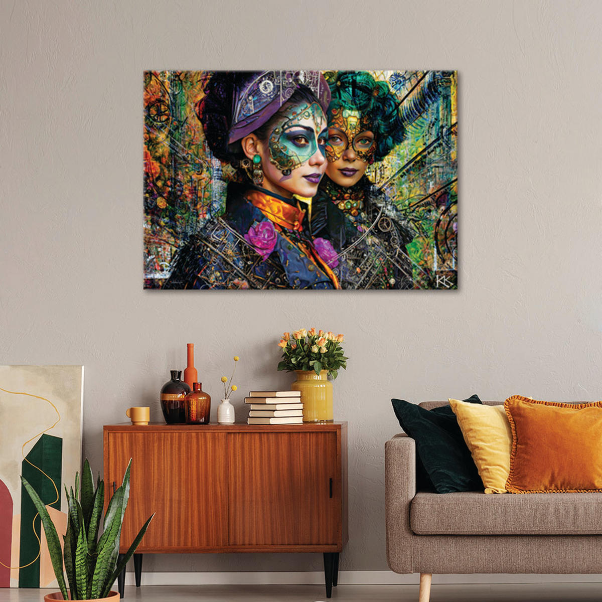 WANDBILD karneval frau abstraktion - Multicolor, Textil (60/40cm) - Feeby