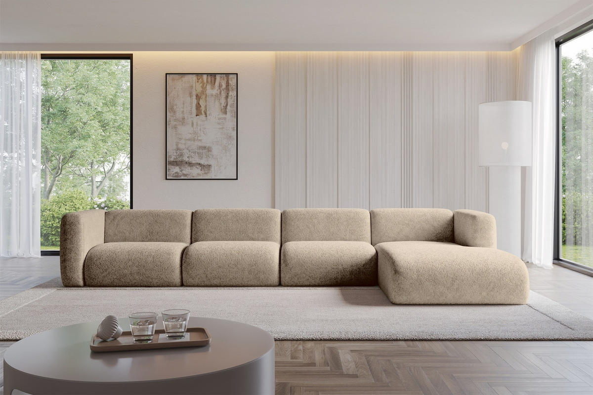 ECKSOFA Ottomane Rechts MIRA-L3 409x179x70 Braun Velours - Schwarz/Braun, Holzwerkstoff/Kunststoff (409/179cm) - ALTDECOR