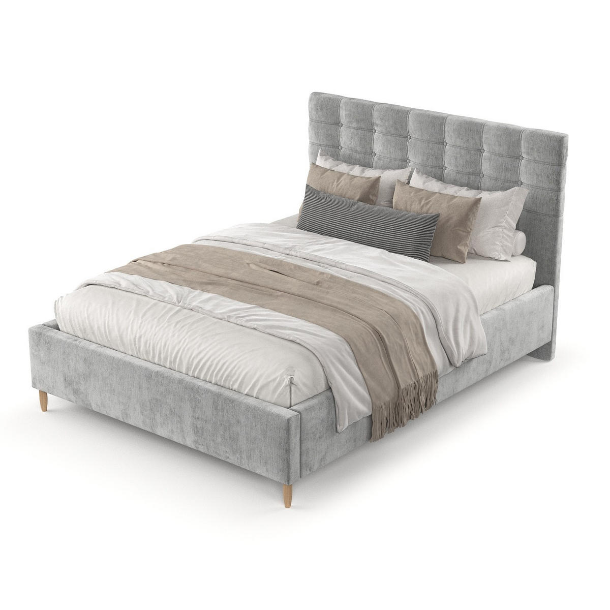 POLSTERBETT Soma 140/200 cm Hellgrau im Lotta Stoff - Hellgrau/Naturfarben, Holz/Holzwerkstoff (140/200cm) - AltaBeds