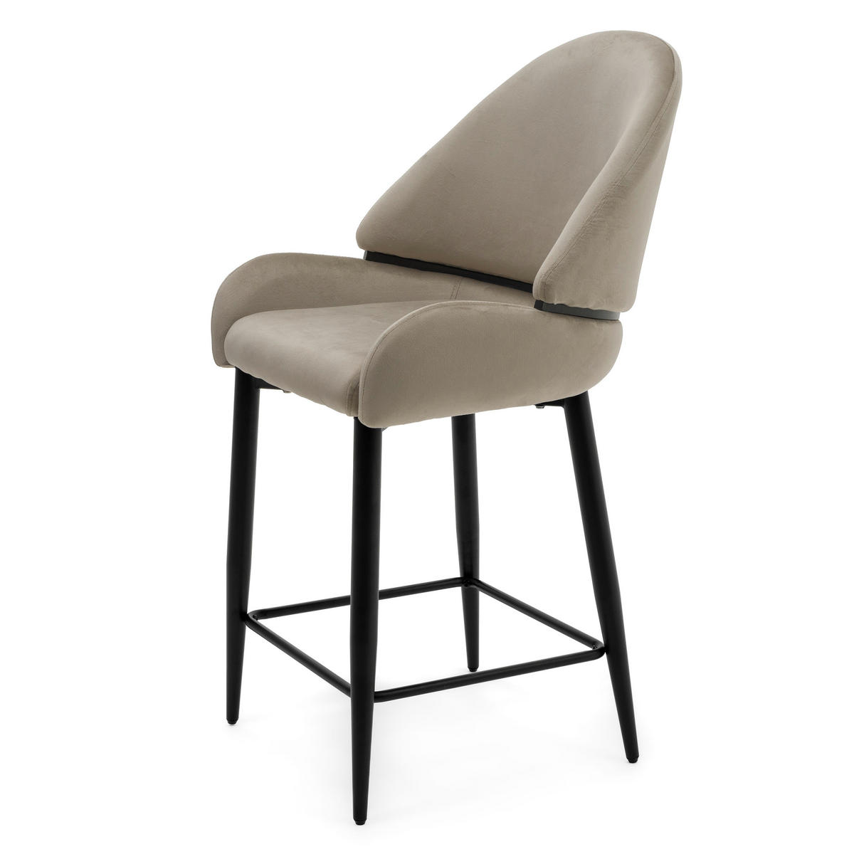 BARHOCKER BERGAMO gepolsterter mit Steppung - dunkelbeige - Samt Velour - Beige/Schwarz, Textil/Metall (56/106/61cm) - NEW HOME