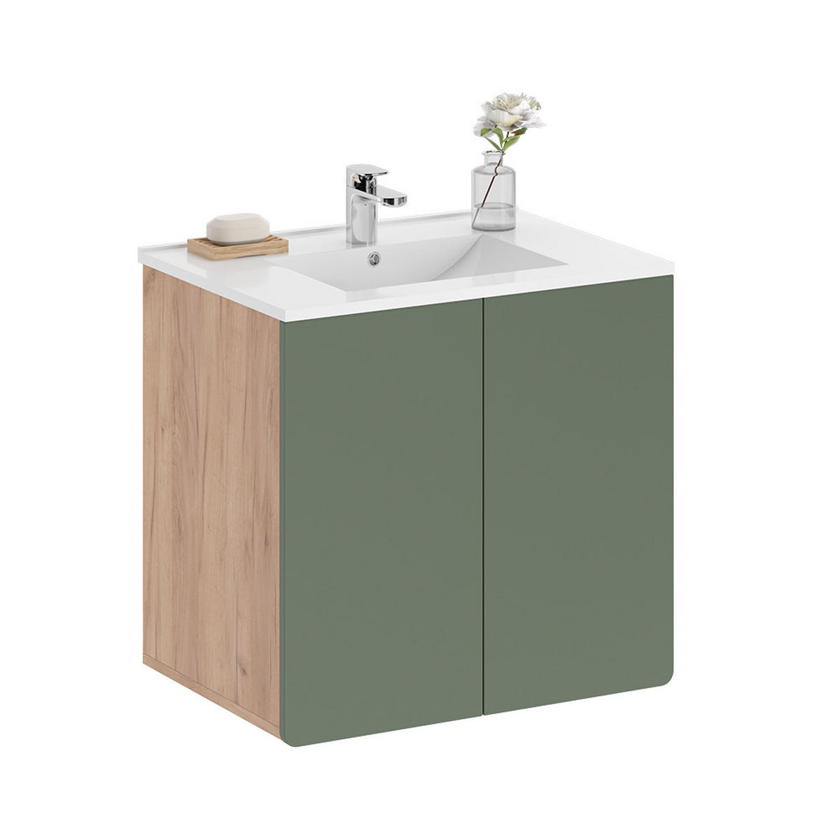 KOUPELNOVÝ NÁBYTEK Izan Dub Goldkraft/zelená - zelená barva/barva dubu, kompozitní dřevo (61.8/57.8/44.8cm) - Vicco