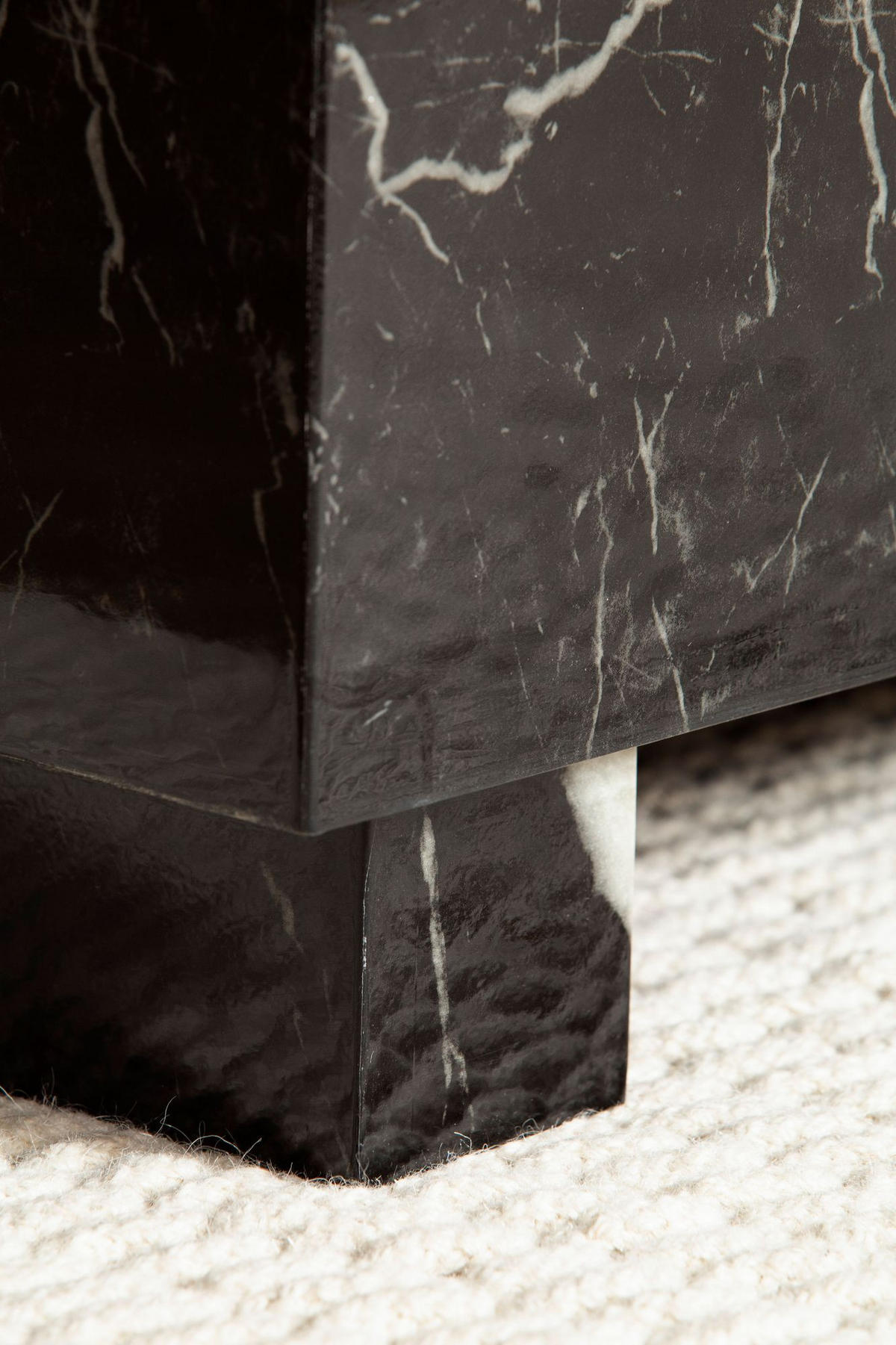 COUCHTISCH MONOBLOC in Hochglanz mit Marmor Optik, Quadratisch, Würfel-Form, Schwarz 60x60x35 cm - Schwarz, Holzwerkstoff (60/60/35cm) - KADIMA DESIGN