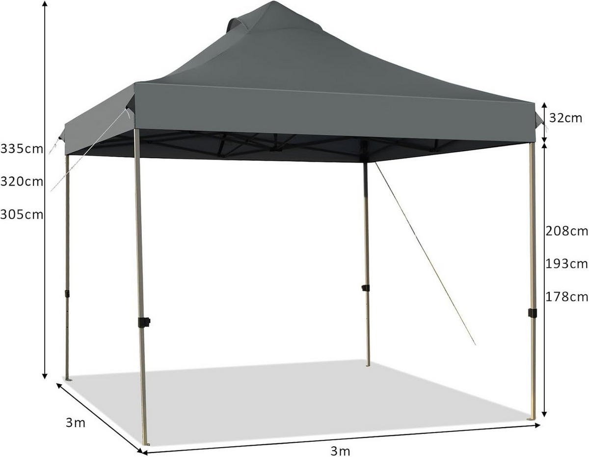 POP-UP-UBERDACHUNGSZELT Grau - Grau, Textil (300/335/300cm) - COSTWAY