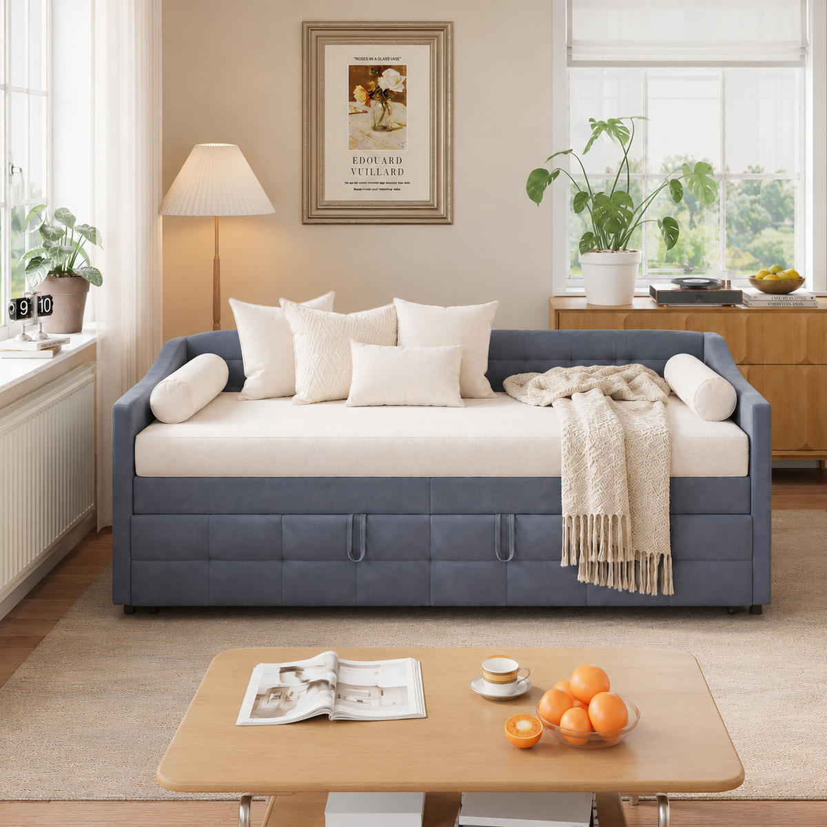 SCHLAFSOFA mit Ausziehfunktion und Stauraum, Polstersofa - Grau, Metall (193.5/75/215cm) - Joyfair