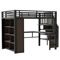 HOCHBETT 140/200 cm DE-04981, mit LED, Schreibtisch und Stauraumtreppe in Schwarz - Schwarz, Metall (140/200cm) - ComfortXL