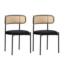 ESSZIMMERSTUHL 2er-Set Samt mit Rattan-Rückenlehne Schwarz - Schwarz, Metall (40/75/45cm) - Meubliv