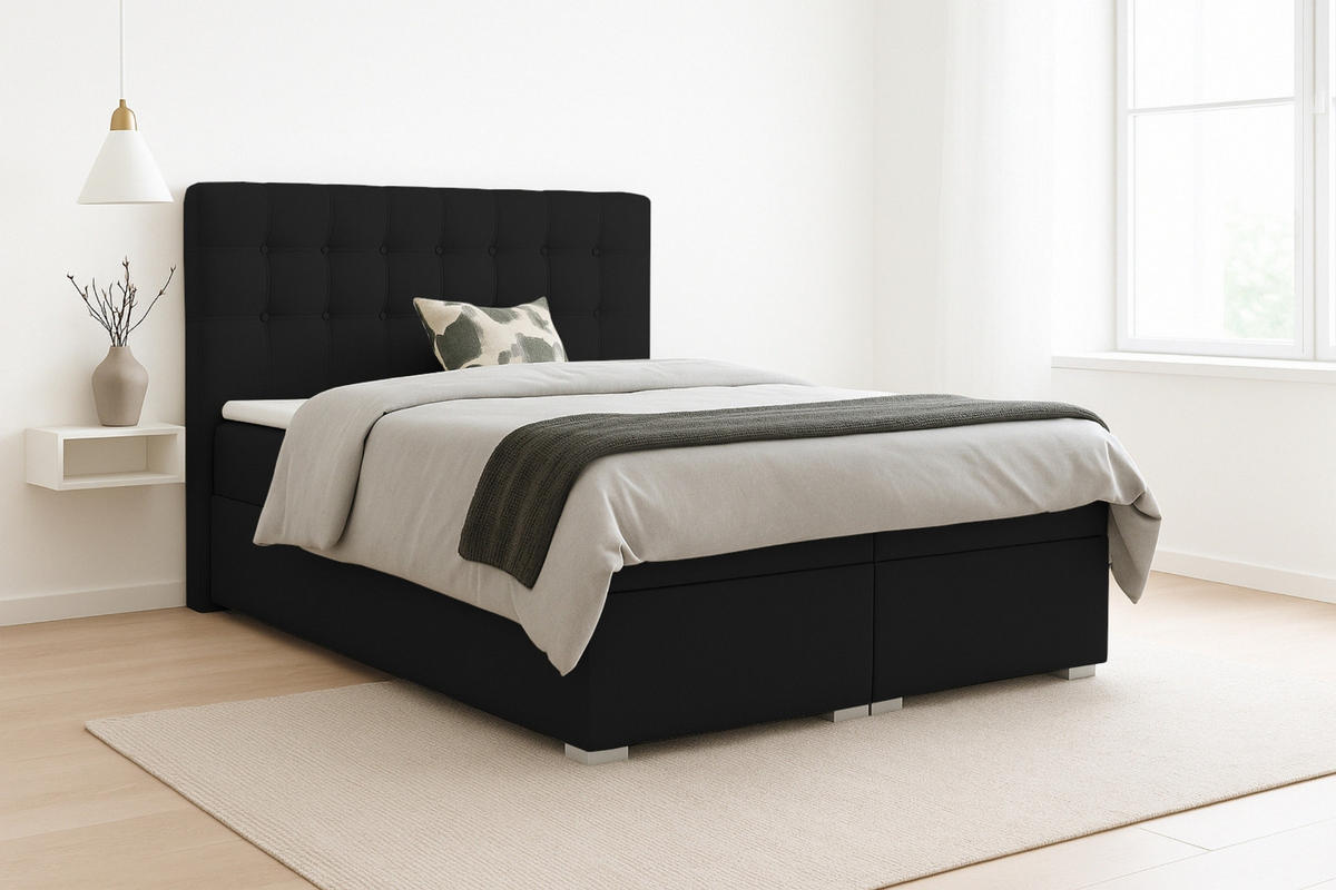 BOXBETT CLAUDIA 120x200 Velour Schwarz mit Bonell-Federkernmatratzen H3 - Schwarz, Holzwerkstoff (120/200cm) - Deine Möbel 24