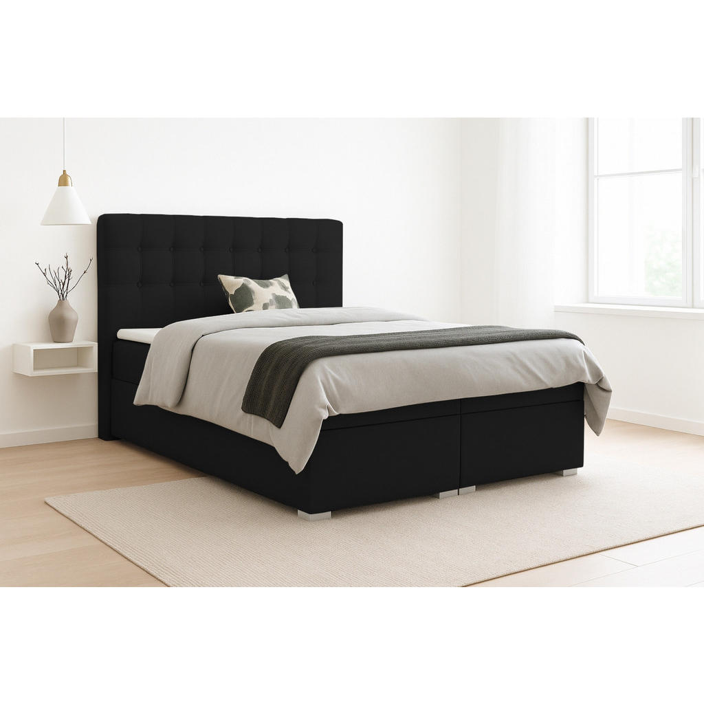Thumbnail - Deine Möbel 24 Boxbett, Schwarz, Holzwerkstoff, H3, Höhe ca. 19 cm, 200x200 cm, Schlafzimmer, Betten, Boxspringbetten