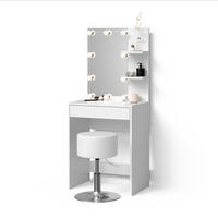 SCHMINKTISCH Nola Weiß mit LED Beleuchtung und Hocker - Weiß, Holzwerkstoff (60/140/40cm) - Livinity®